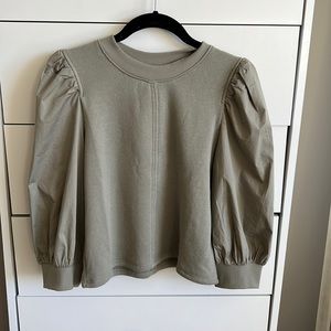 Splendid green puff sleeve cropped sweatshirt